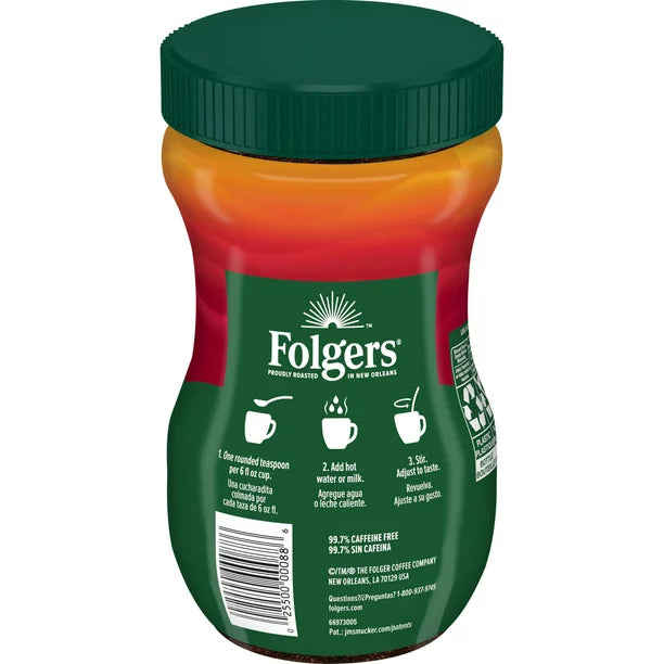Folgers 8 oz. Decaf Classic, Instant Coffee Crystals