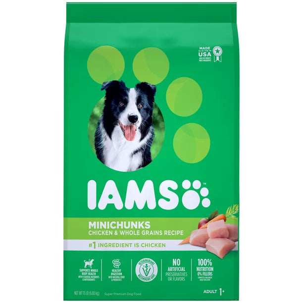 IAMS Minichunks High Protein Chicken & Whole Grains Flavor Dry Dog Food for Adult Dog, 15 lb. Bag