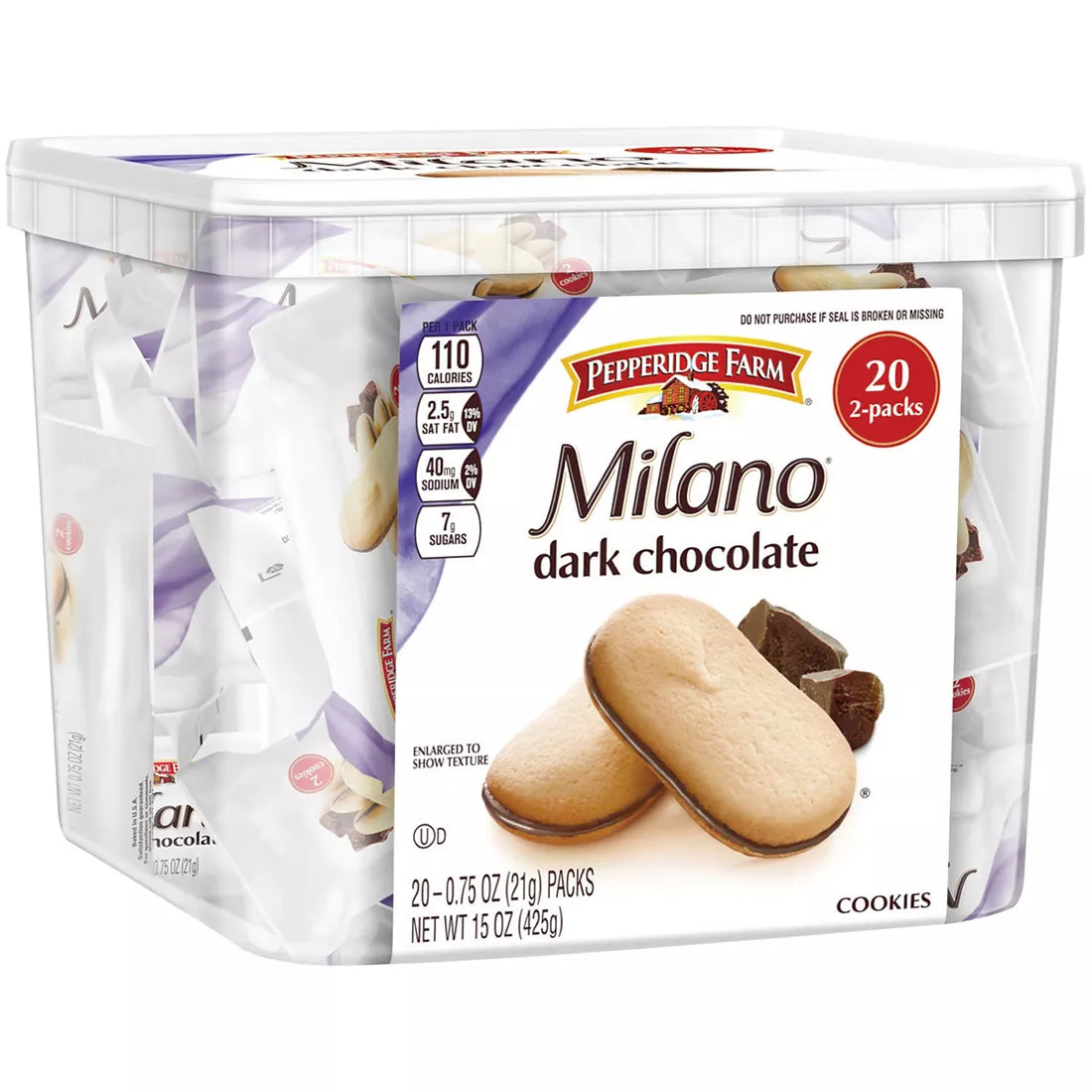 Pepperidge Farm Dark Chocolate Milano Cookies Multi-Pack Tub, 20 ct., 15 oz.