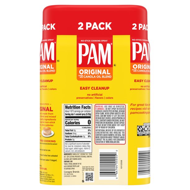 (2 Pack) PAM Original Cooking Spray, Canola Oil Nonstick Cooking & Baking Spray, 10 oz