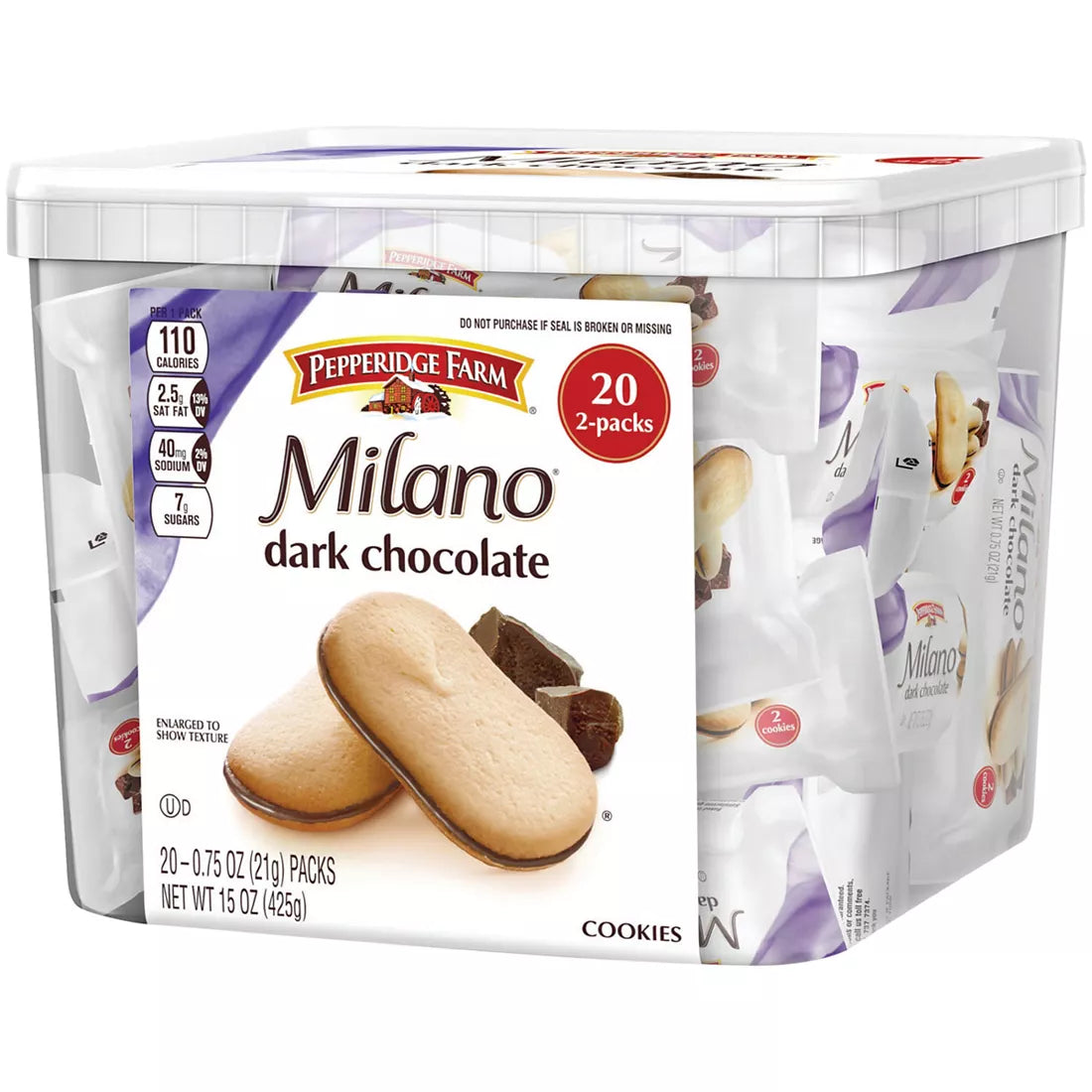 Pepperidge Farm Dark Chocolate Milano Cookies Multi-Pack Tub, 20 ct., 15 oz.