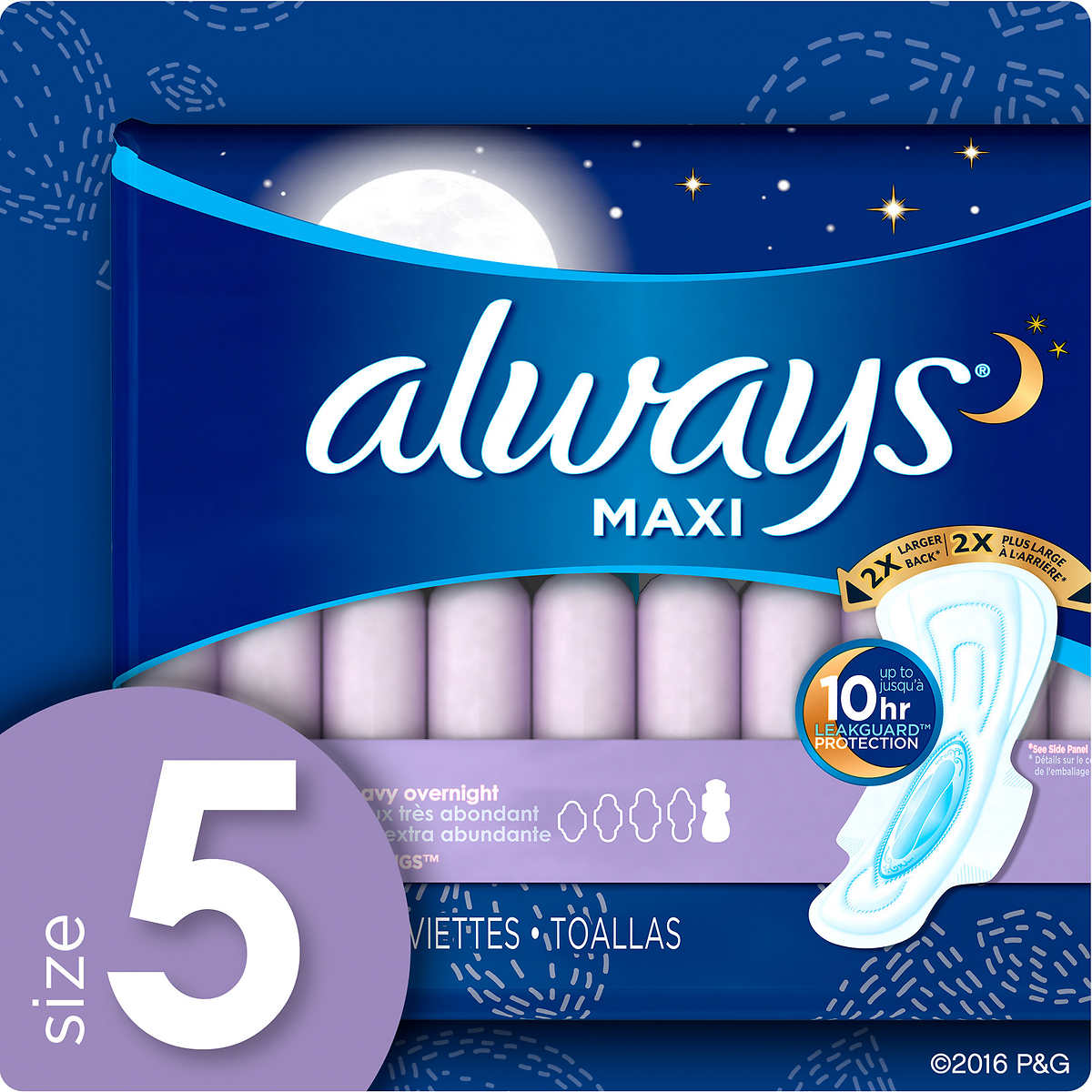 Always Maxi Extra Heavy Overnight Pads, Unscented - Size 5 (54 ct.)