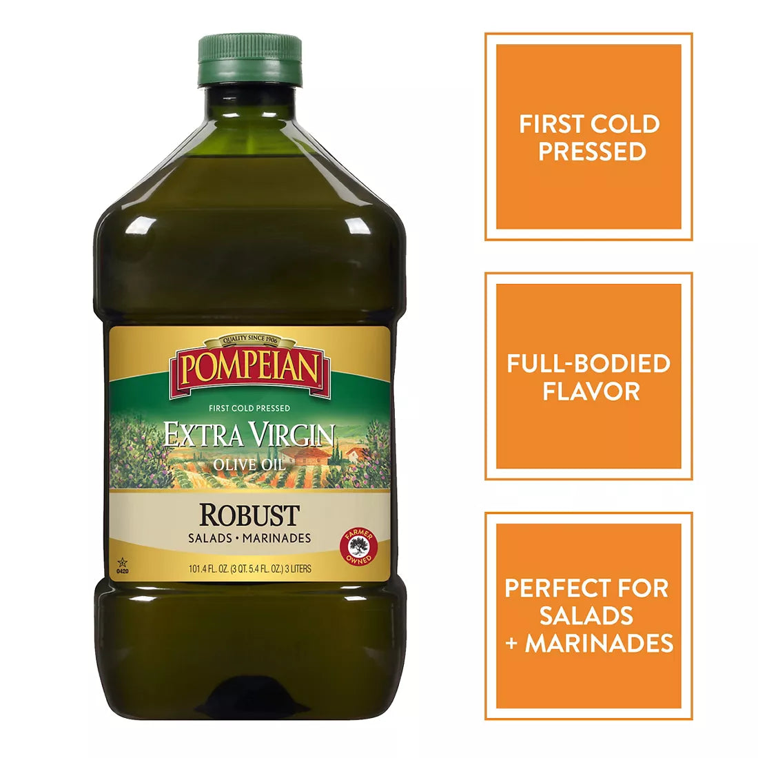 Pompeian Robust Extra Virgin Olive Oil, First Cold Pressed, Full-Bodied Flavor, 101 fl. oz.