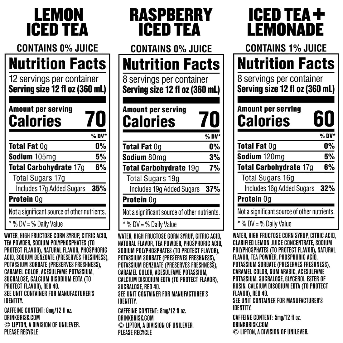 Brisk Variety Pack, 28 pk./12 oz.