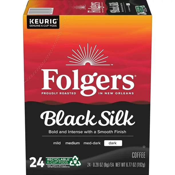 Folgers Black Silk, Dark Roast Coffee, K-Cup Pods, 24-Count