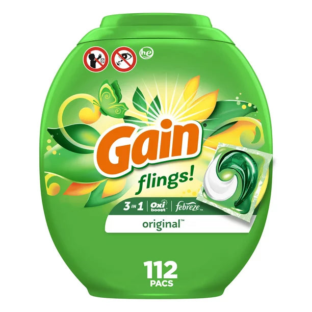 Gain Flings Laundry Detergent Soap Pacs, 112 Ct, Original Scent