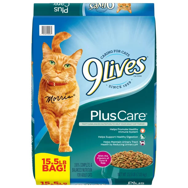 9Lives Plus Care Dry Cat Food With Tuna & Egg Flavors, 15.5 lb Bag