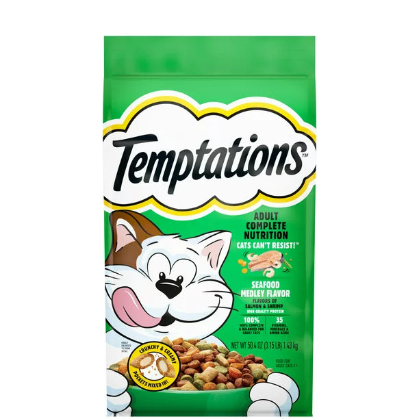 TEMPTATIONS Seafood Medley Flavor Adult Dry Cat Food, 3.15 lb. Bag Walmart Exclusive