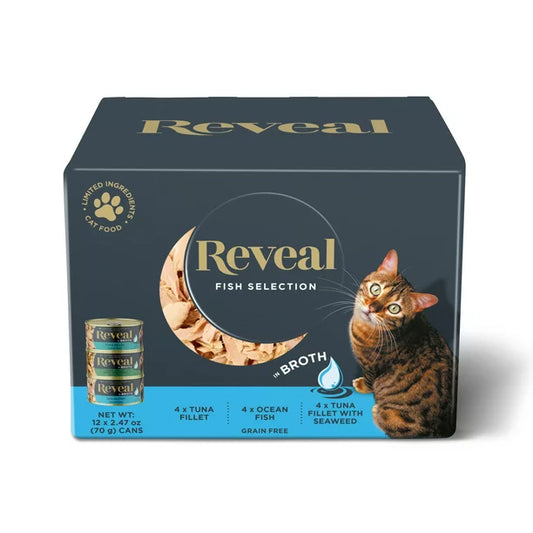 Reveal Natural Wet Cat Food, Fish in Broth Variety Pack, 12 x 2.47oz Can