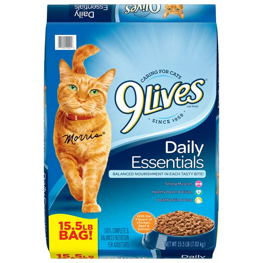 9Lives Daily Essentials Dry Cat Food With Chicken, Beef & Salmon Flavors, 15.5 lb Bag