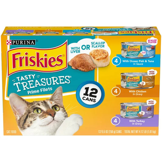 Purina Friskies Tasty Treasures Wet Cat Food Variety Pack, 5.5 oz Cans (12 Pack)