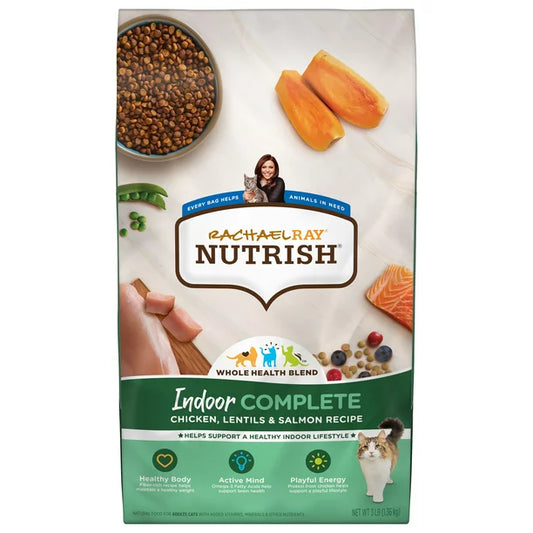 Rachael Ray Nutrish Indoor Complete Natural Dry Cat Food, Chicken with Lentils & Salmon Recipe, 3 lbs