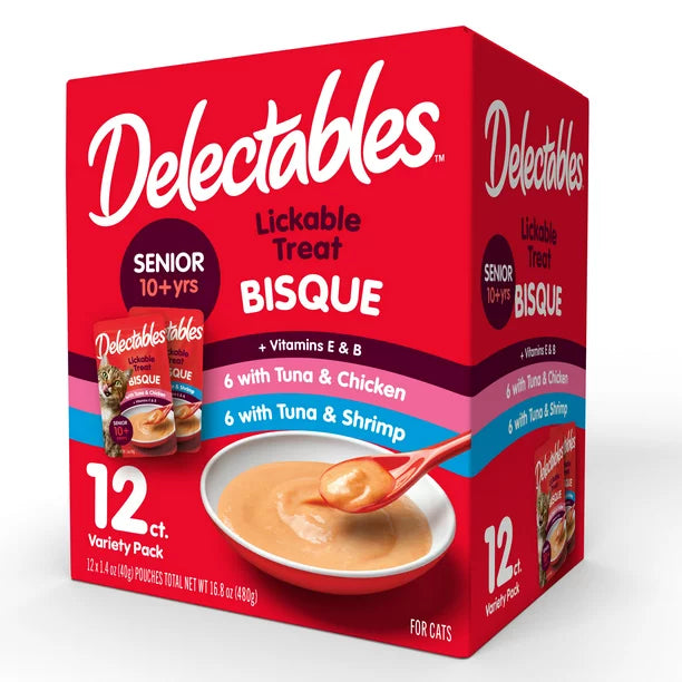 Hartz Delectables Bisque Senior 10+ Lickable Wet Cat Treats Variety Pack, 12 Pack