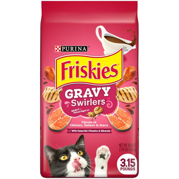 Friskies Gravy Swirlers Savory Chicken & Salmon Dry Cat Food, 3.15 lb Bag