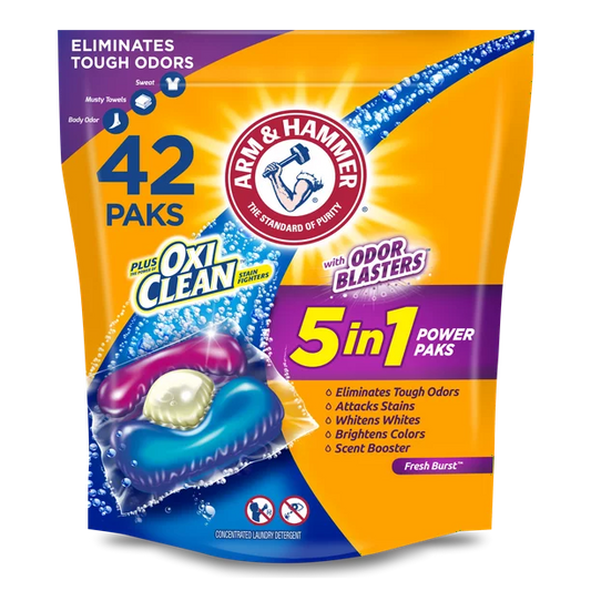 ARM & HAMMER Plus OxiClean with Odor Blasters 5-in-1 Fresh Burst Laundry Detergent Power Paks, 42 Count Bag