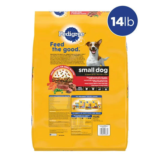 Pedigree Complete Nutrition Grilled Steak and Vegetable Dry Dog Food for Small Adult Dog, 14 lb. Bag