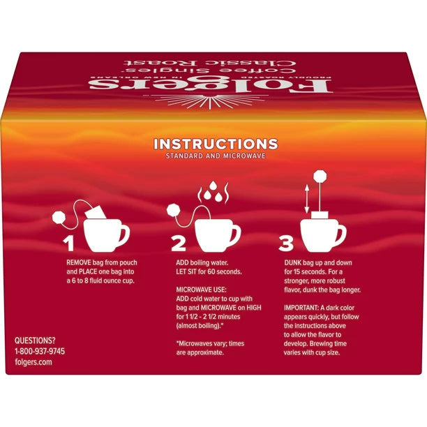 Folgers Coffee Singles Classic Roast Coffee Bags, 38 Count