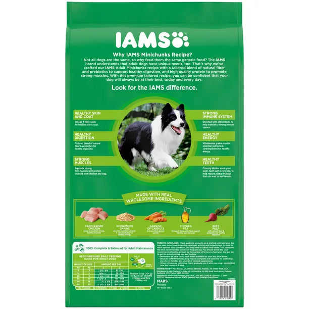 IAMS Minichunks High Protein Chicken & Whole Grains Flavor Dry Dog Food for Adult Dog, 15 lb. Bag