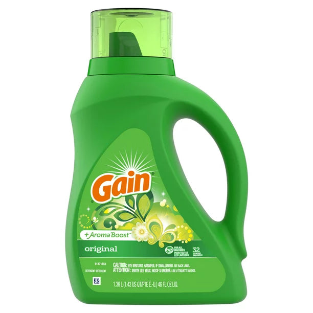 Gain + Aroma Boost Liquid Laundry Detergent, Original Scent, 32 Loads, 46 fl oz, HE Compatible