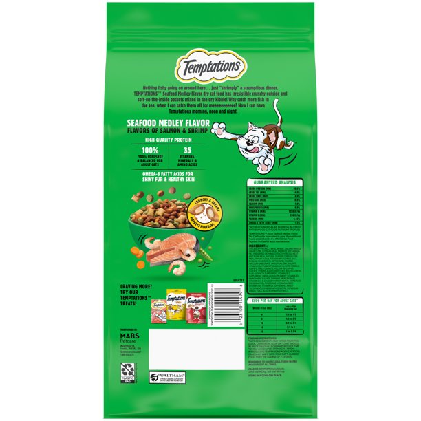 TEMPTATIONS Seafood Medley Flavor Adult Dry Cat Food, 3.15 lb. Bag Walmart Exclusive