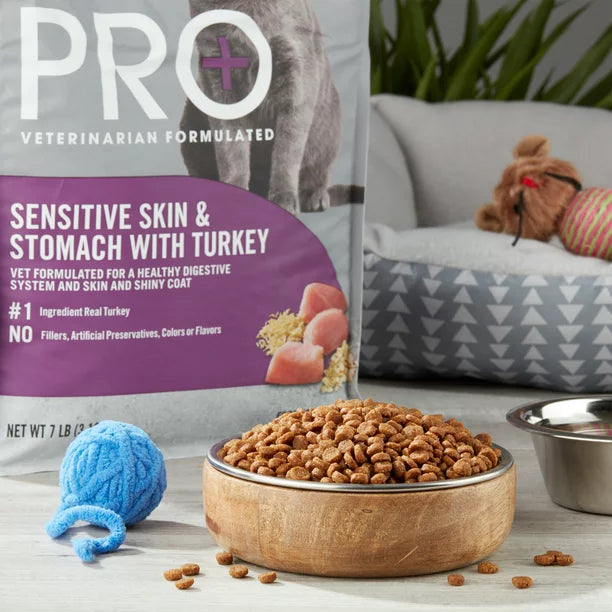 Pure Balance PRO+ Sensitive Skin & Stomach with Turkey Dry Cat Food, 7 lbs