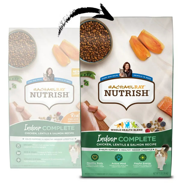 Rachael Ray Nutrish Indoor Complete Natural Dry Cat Food, Chicken with Lentils & Salmon Recipe, 3 lbs