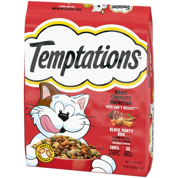 TEMPTATIONS Block Party BBQ Flavor Adult Dry Cat Food, 13.5 lb. Bag Walmart Exclusive