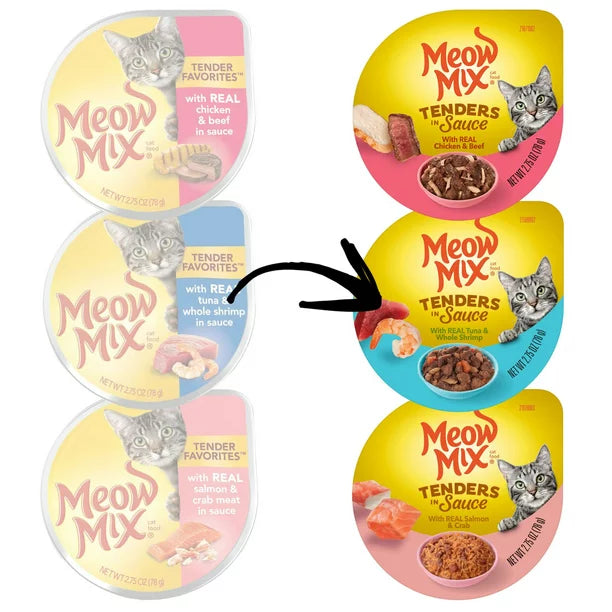 Meow Mix Tender Favorites Poultry & Beef Wet Cat Food Variety Pack, 2.75-Ounce Cups (Pack of 12)