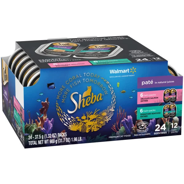 Sheba Perfect Portions Delicate Salmon & Signature Seafood Entrees, Variety Pack, 12-count Trays