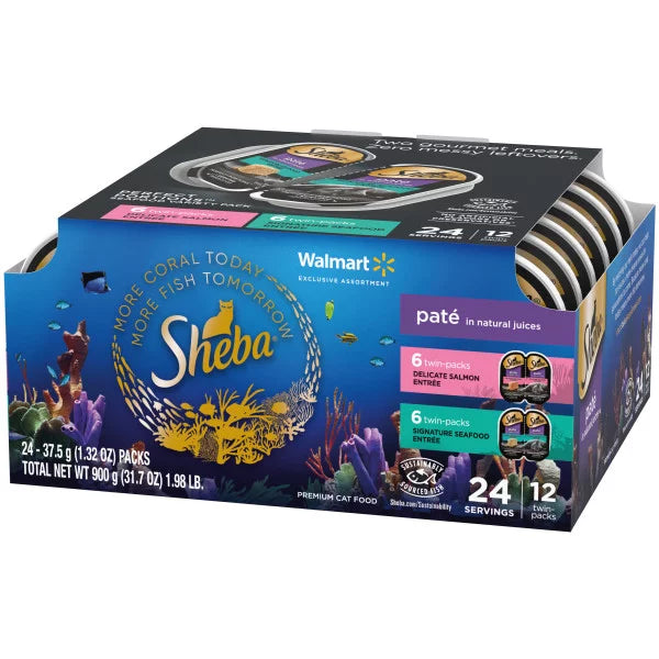 Sheba Perfect Portions Delicate Salmon & Signature Seafood Entrees, Variety Pack, 12-count Trays