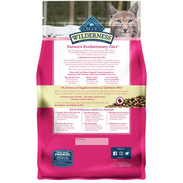 Blue Buffalo Wilderness High Protein Salmon Dry Cat Food for Adult Cats, Grain-Free, 4 lb. Bag