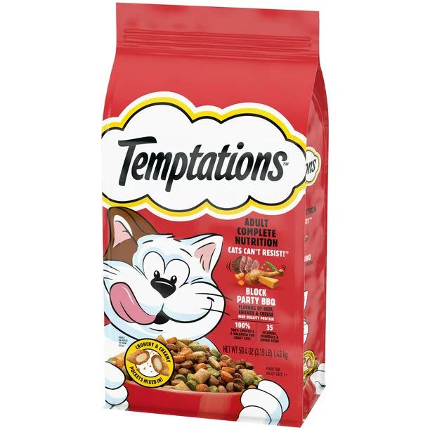 TEMPTATIONS Block Party BBQ Flavor Adult Dry Cat Food, 3.15 lb. Bag Walmart Exclusive