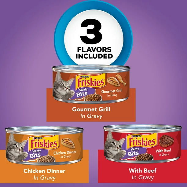 Purina Friskies Meaty Bits Wet Cat Food Variety Pack, 5.5 oz Cans (12 Pack)