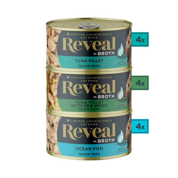 Reveal Natural Wet Cat Food, Fish in Broth Variety Pack, 12 x 2.47oz Can