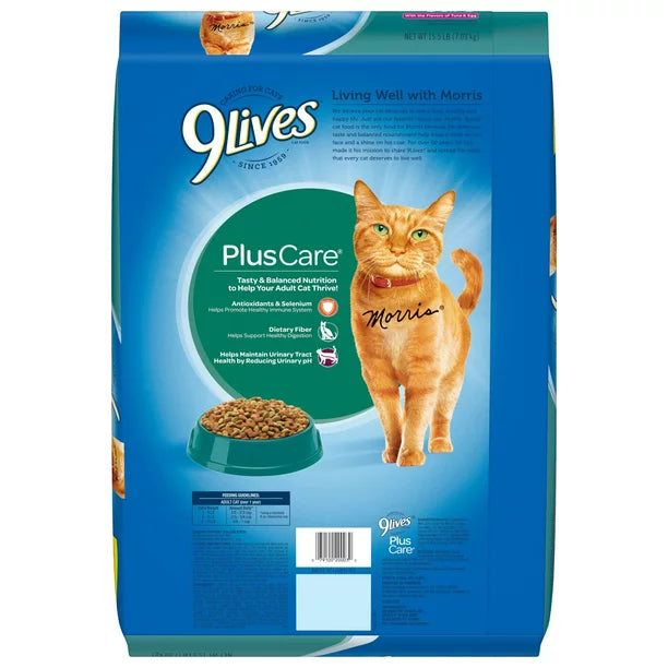 9Lives Plus Care Dry Cat Food With Tuna & Egg Flavors, 15.5 lb Bag