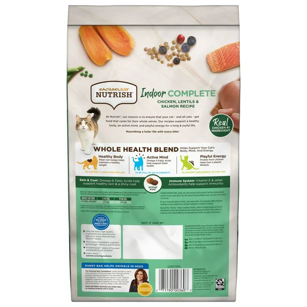 Rachael Ray Nutrish Indoor Complete Natural Dry Cat Food, Chicken with Lentils & Salmon Recipe, 3 lbs