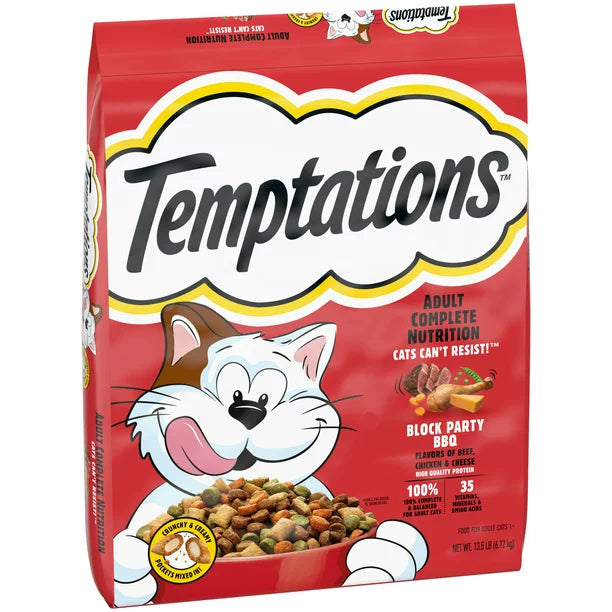 TEMPTATIONS Block Party BBQ Flavor Adult Dry Cat Food, 13.5 lb. Bag Walmart Exclusive