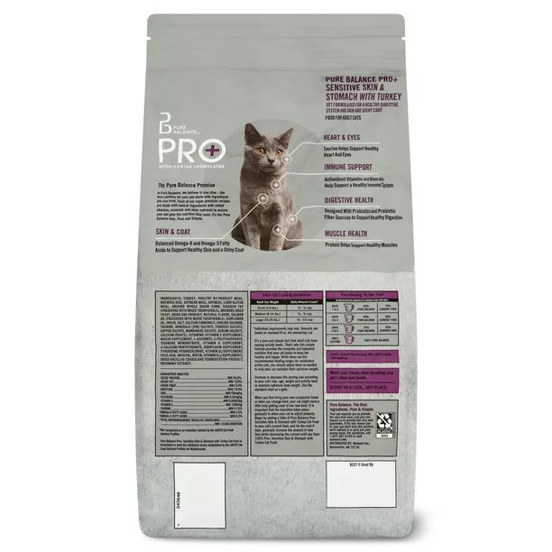 Pure Balance PRO+ Sensitive Skin & Stomach with Turkey Dry Cat Food, 7 lbs