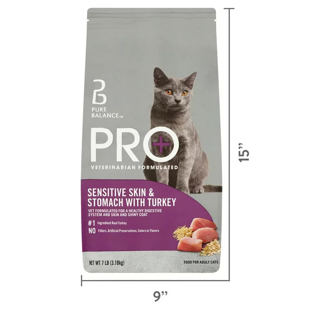 Pure Balance PRO+ Sensitive Skin & Stomach with Turkey Dry Cat Food, 7 lbs