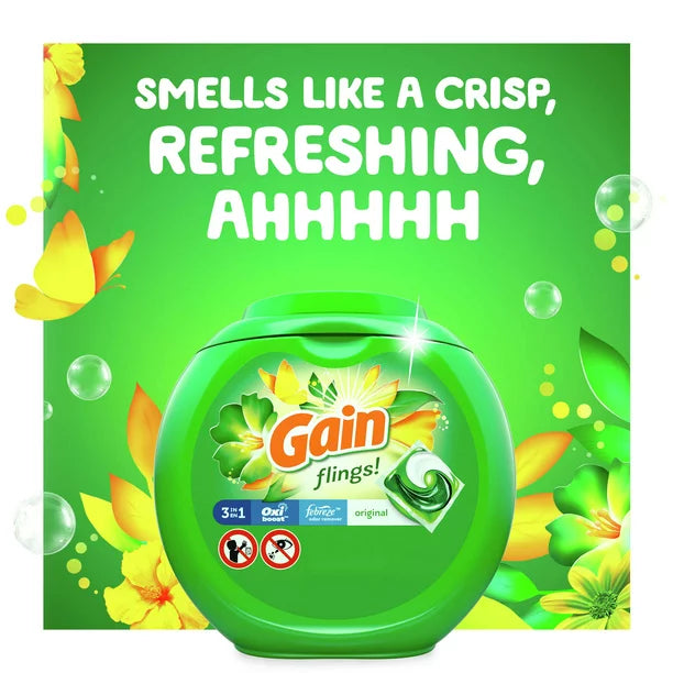 Gain Flings Laundry Detergent Soap Pacs, 60 Ct, Original Scent