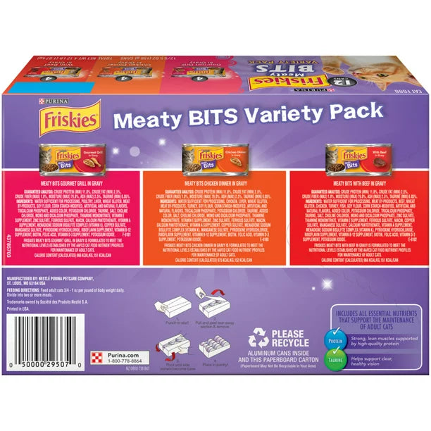 Purina Friskies Meaty Bits Wet Cat Food Variety Pack, 5.5 oz Cans (12 Pack)