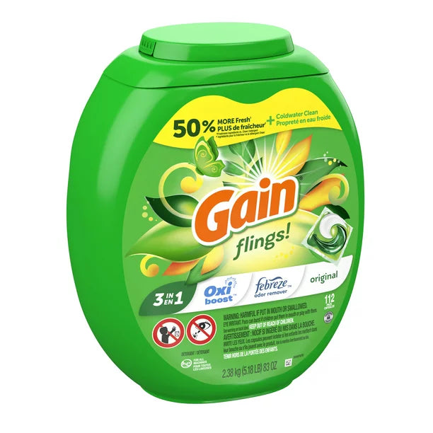 Gain Flings Laundry Detergent Soap Pacs, 112 Ct, Original Scent