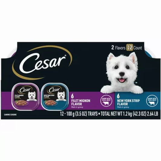 CESAR Classic Loaf in Sauce Beef, Chicken, Filet Mignon & Porterhouse Flavor Multipack, (24) 3.5 oz. Trays