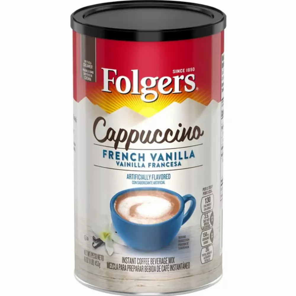 Folgers French Vanilla Flavored Cappuccino Packets, Instant Coffee Beverage Mix, 16-Ounce