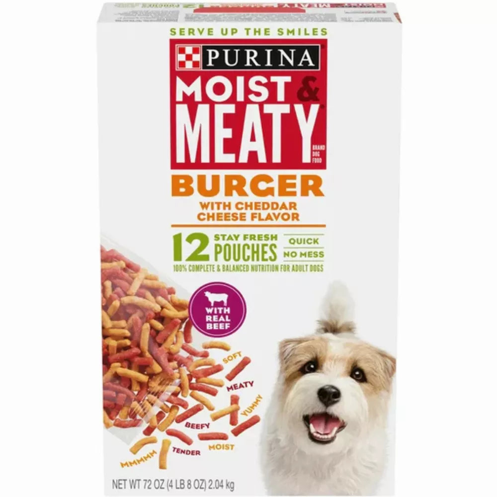 Purina Moist and Meaty Burger Cheddar Cheese Flavor Wet Dog Food, 12 Count Pouch