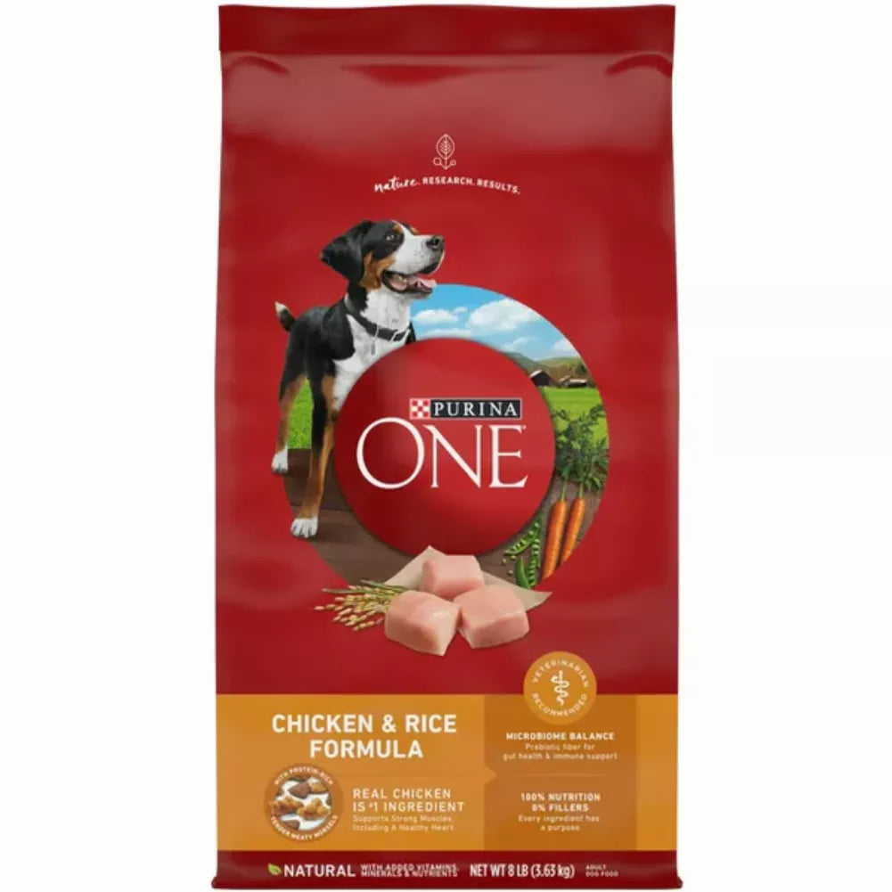 Purina One Dry Dog Food for Adult Dogs Chicken and Rice Formula, 8 lb Bag