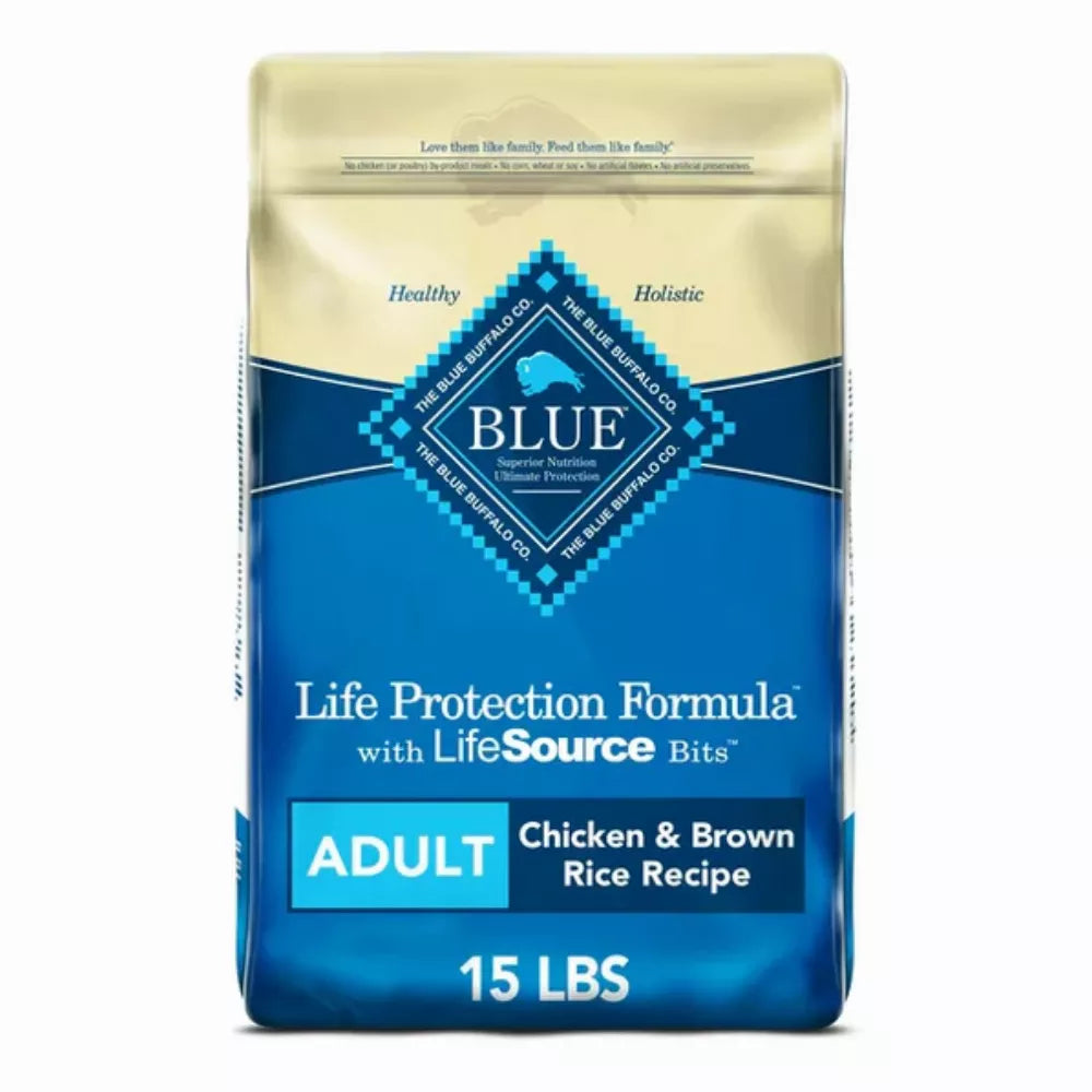 Blue Buffalo Life Protection Formula Chicken and Brown Rice Dry Dog Food for Adult Dogs, Whole Grain, 15 lb. Bag