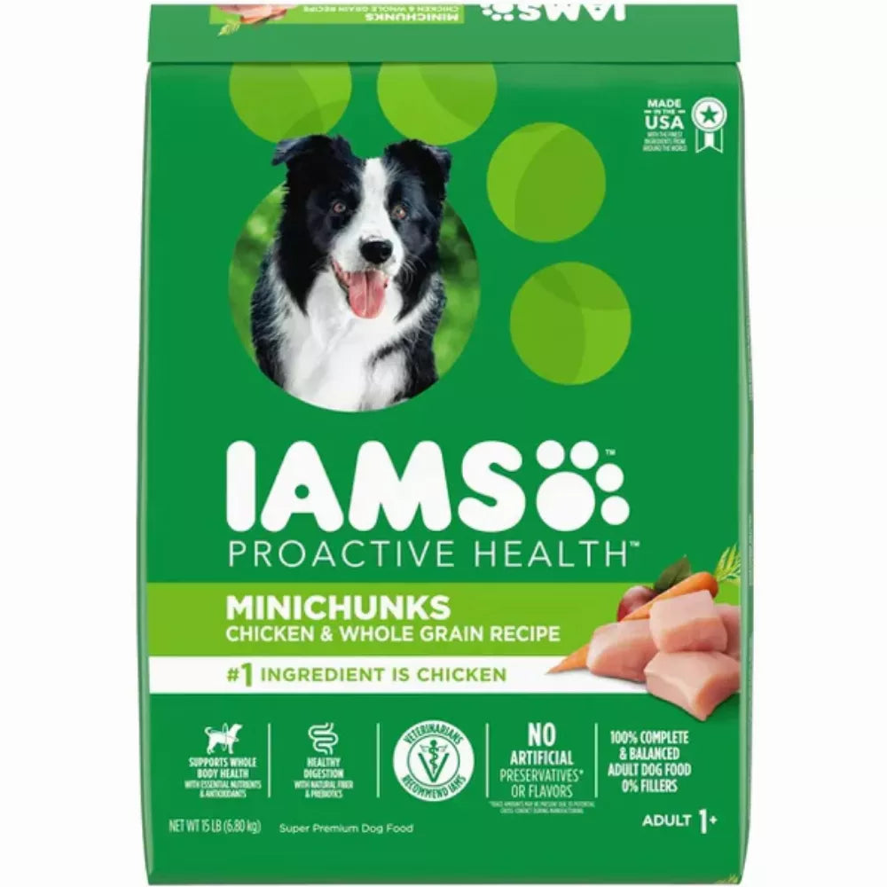 IAMS Minichunks High Protein Chicken & Whole Grains Flavor Dry Dog Food for Adult Dog, 15 lb. Bag