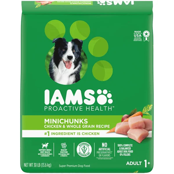 IAMS Adult Minichunks Small Kibble High Protein Dry Dog Food with Real Chicken, 30 lb. Bag