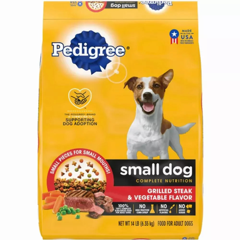 Pedigree Complete Nutrition Grilled Steak and Vegetable Dry Dog Food for Small Adult Dog, 14 lb. Bag